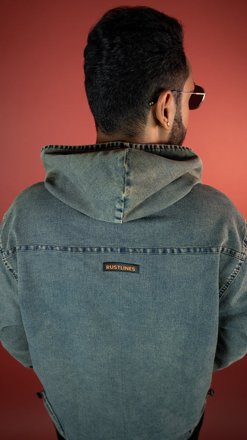 Acid Wash Denim Men'S Hoodie Rustlines