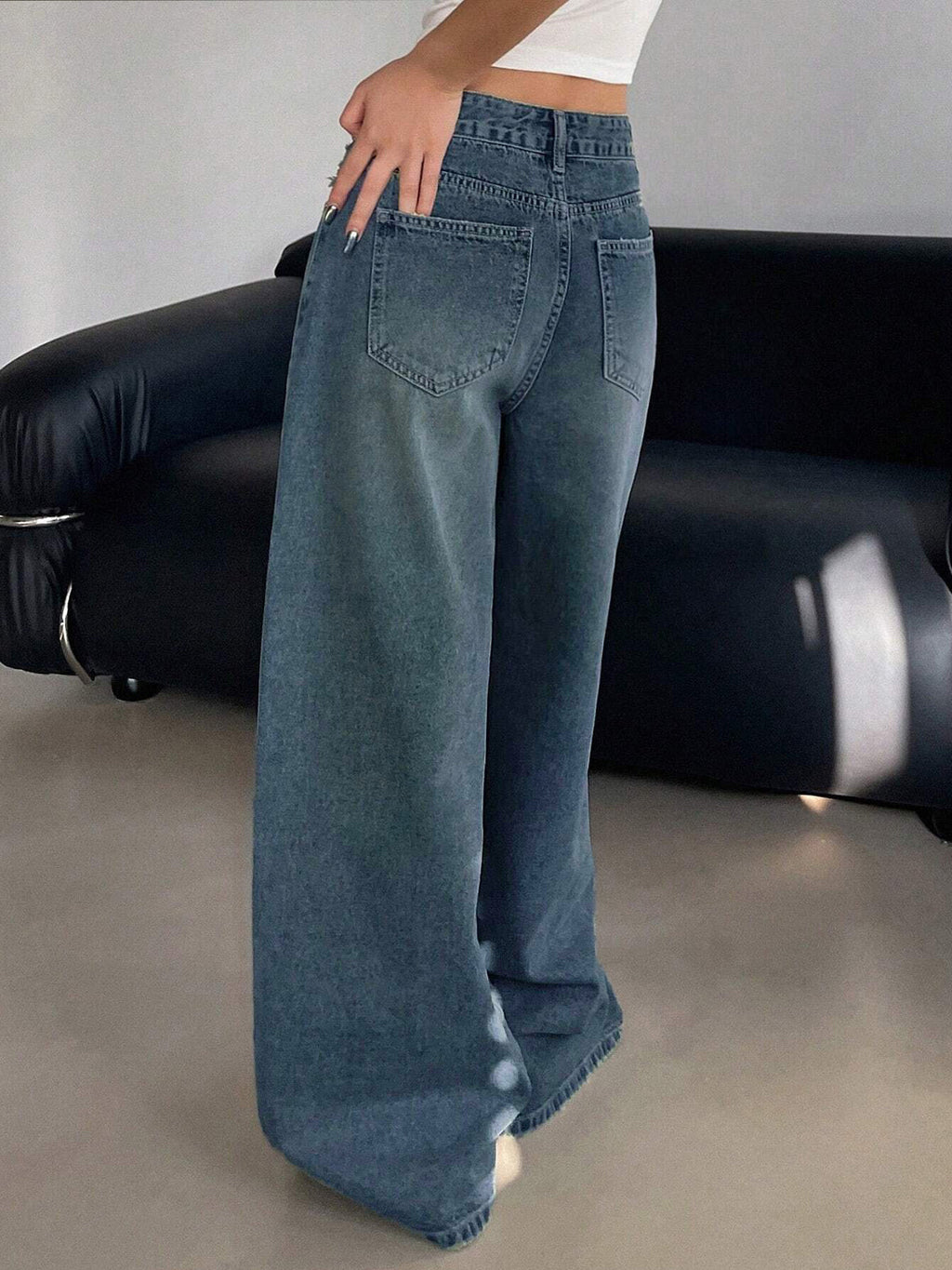 Gothic Blue Tinted Super Wide Leg Jeans Stylish Wodrobe