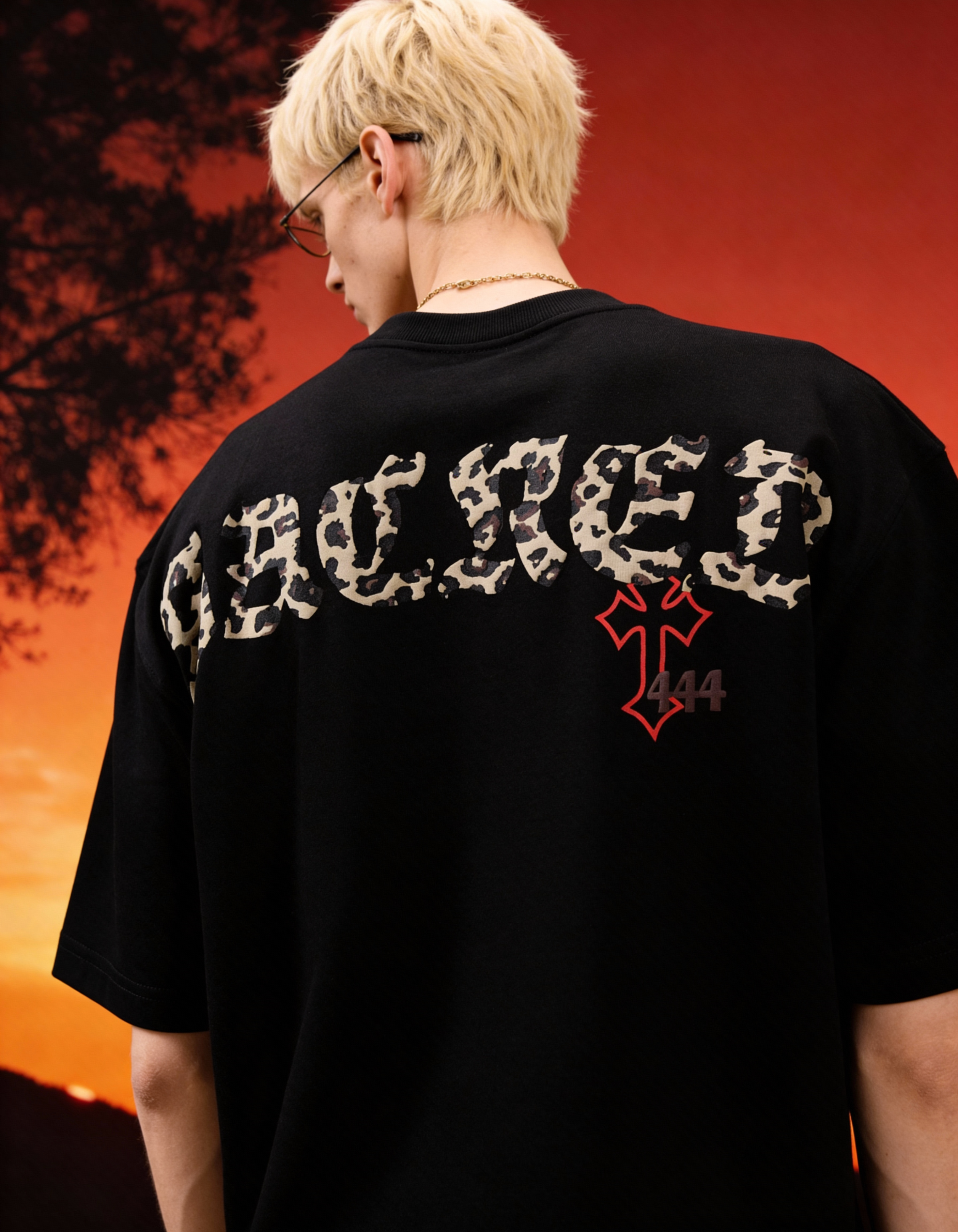 Sacred Printed Oversized Black T-Shirt