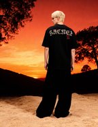 Sacred Printed Oversized Black T-Shirt Main Character