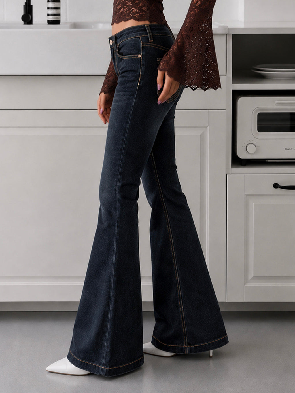Midnight Blue Flap Pocket Y2K Bootcut Jeans