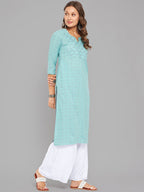 Women Sea Green Kurta With Embroidered Yoke Krya