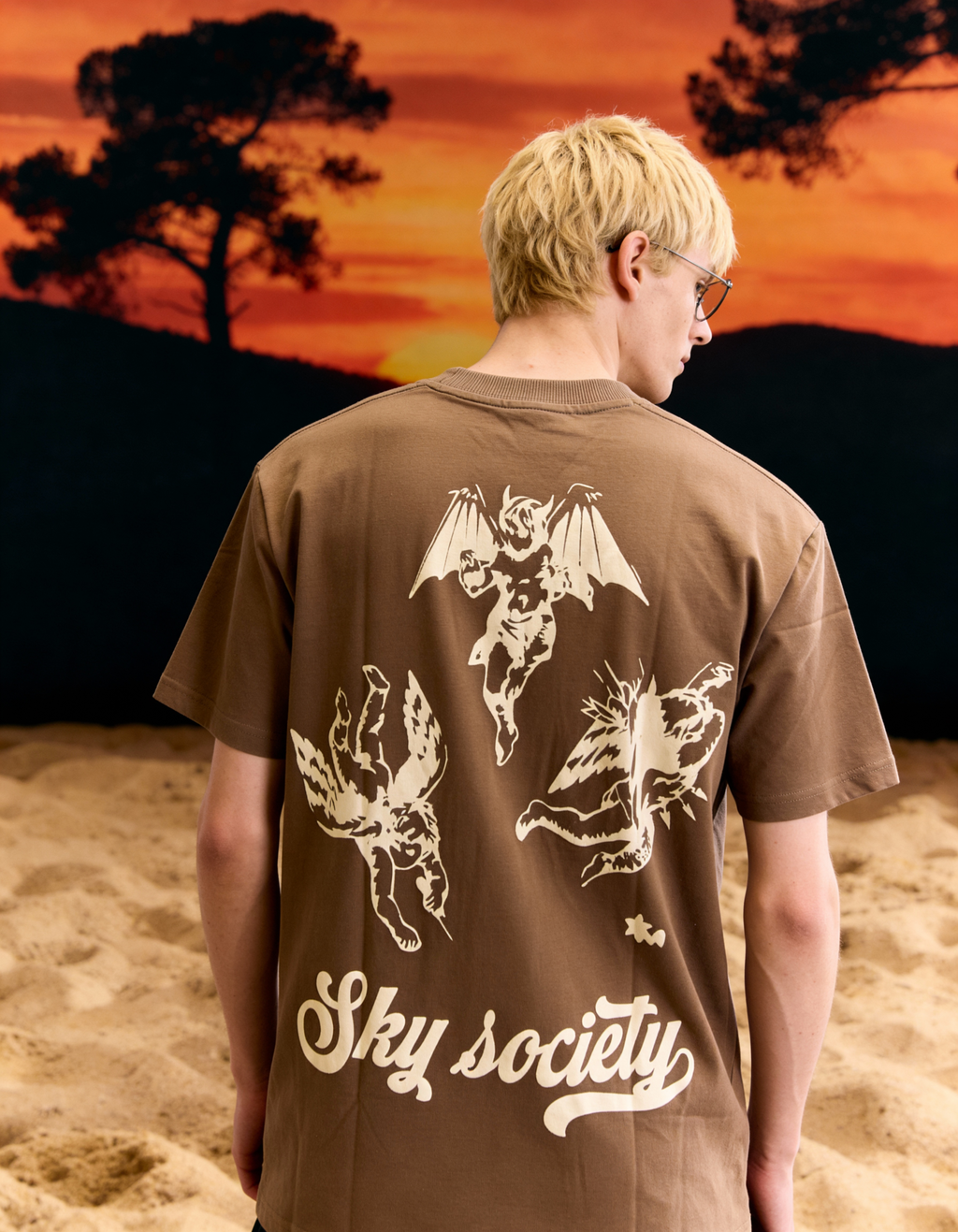 Sky Society Printed Oversized Brown T-Shirt Main Character