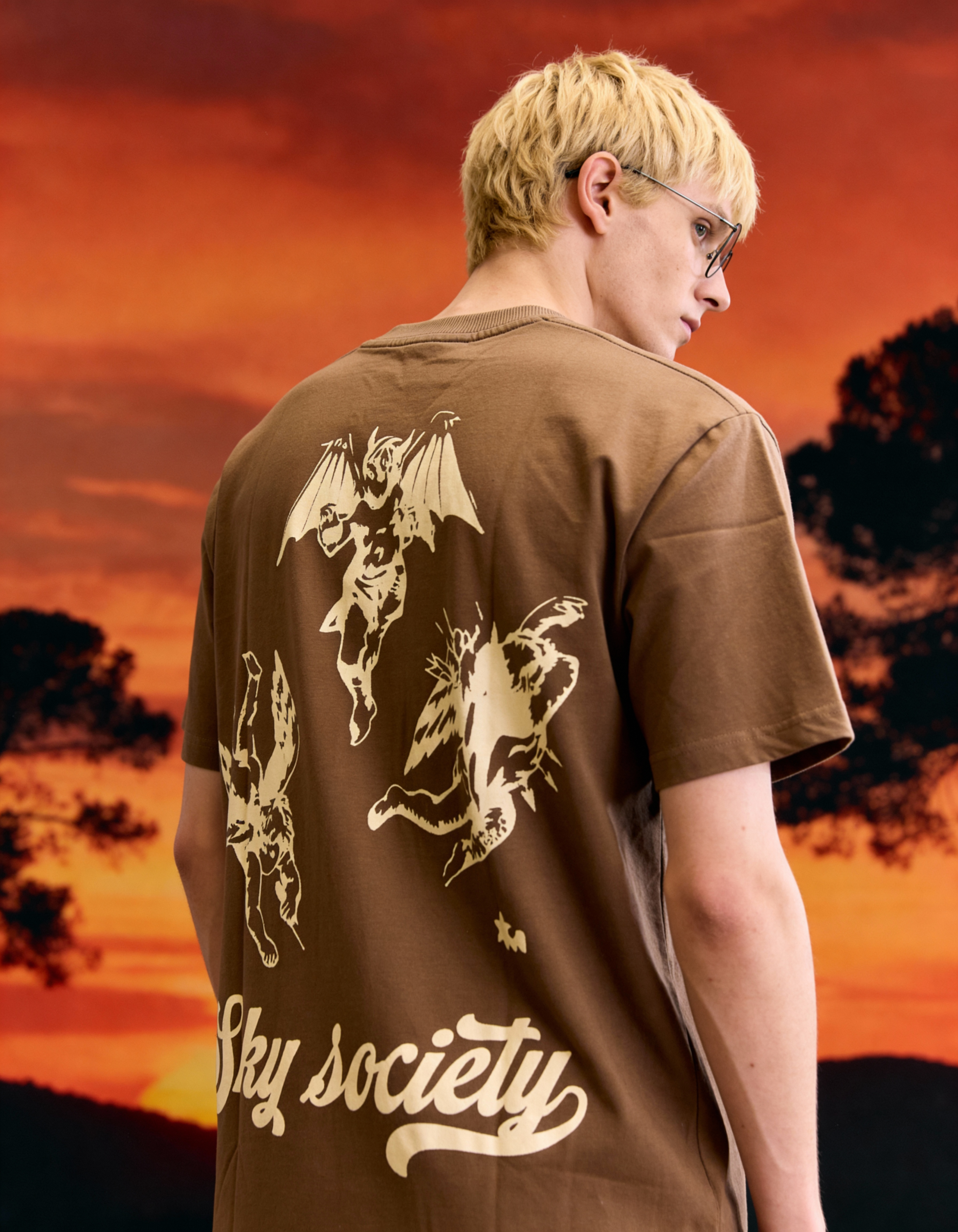 Sky Society Printed Oversized Brown T-Shirt Main Character