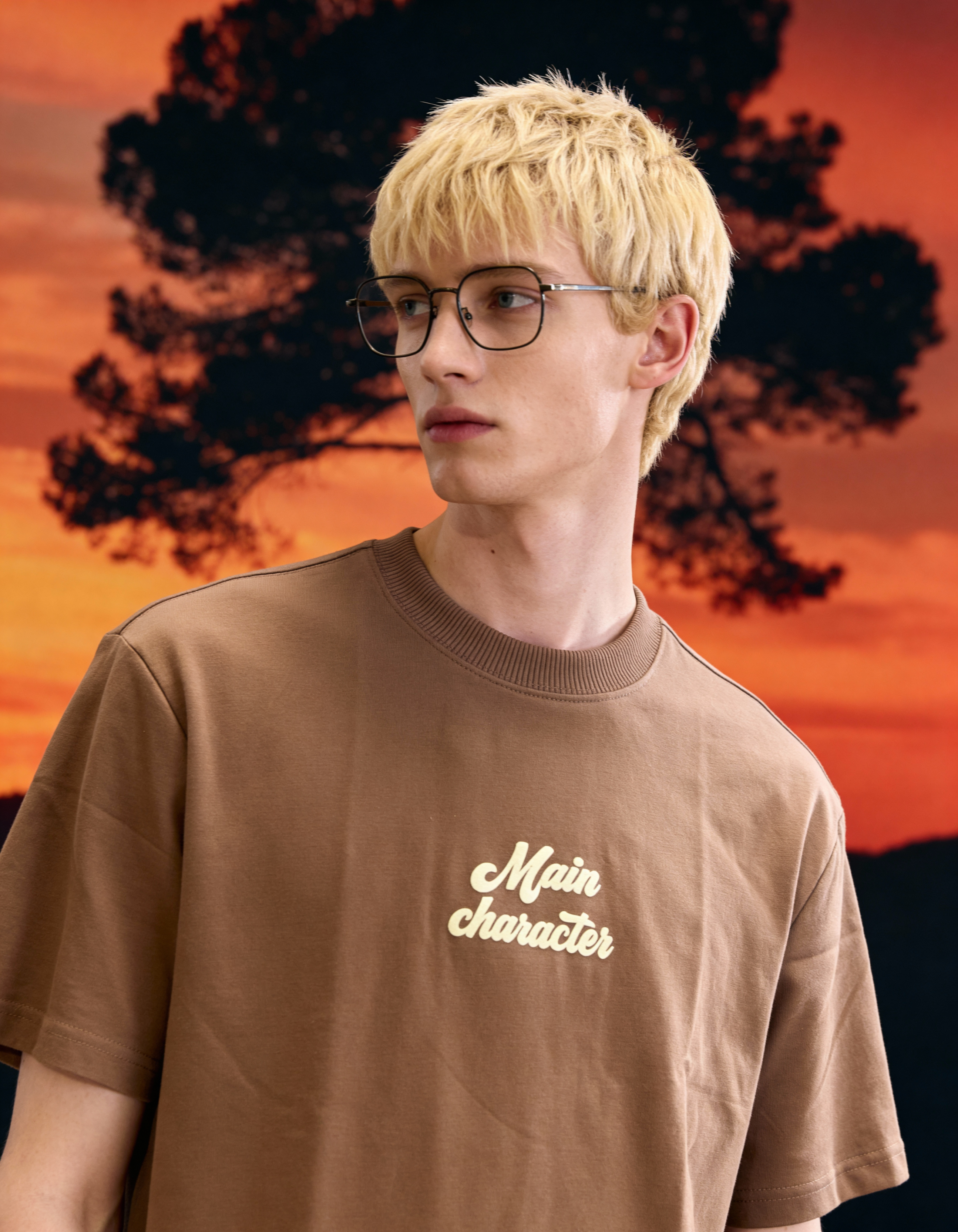 Sky Society Printed Oversized Brown T-Shirt