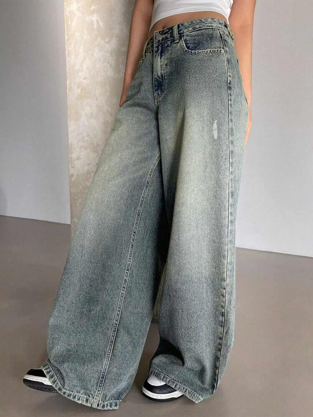 Smoke Blue Washed Wide Leg Jeans Stylish Wodrobe