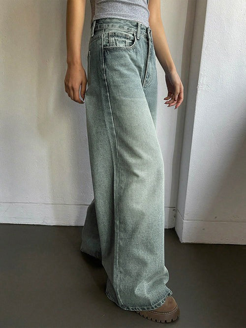 Sea Green Washed Ultra Wide Leg Jeans Stylish Wodrobe