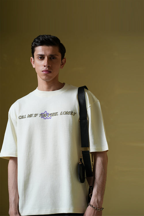 Call Me Printed Cream Oversized T-Shirt Main Character