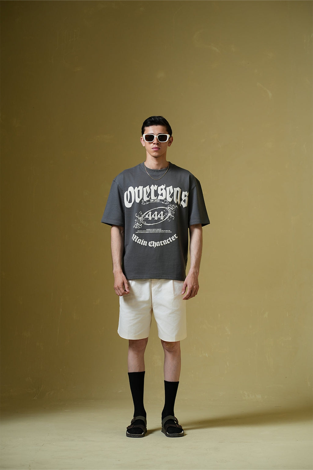 Overseas Printed Smokey Grey Oversized T-Shirt Main Character