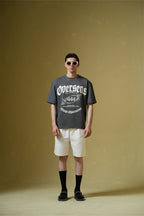 Overseas Printed Smokey Grey Oversized T-Shirt Main Character