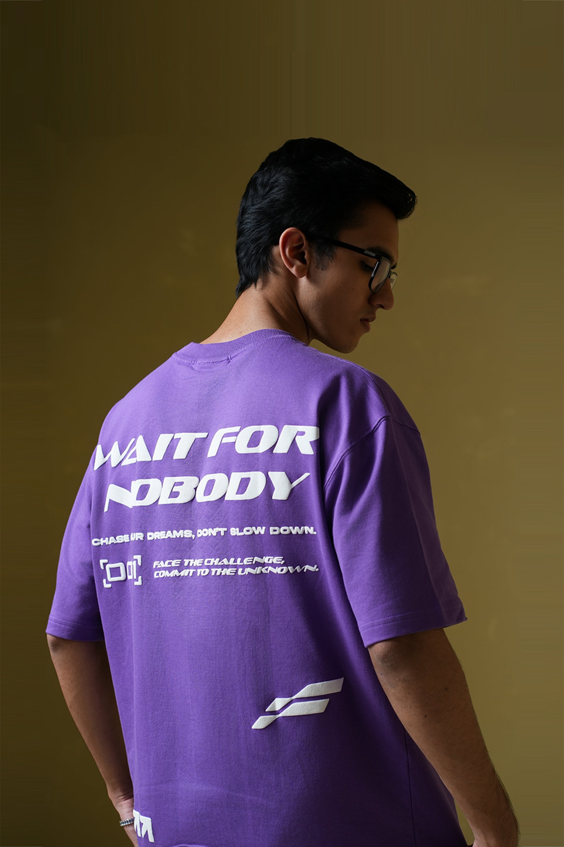 Wait For Nobody Printed Purple Oversized T-Shirt