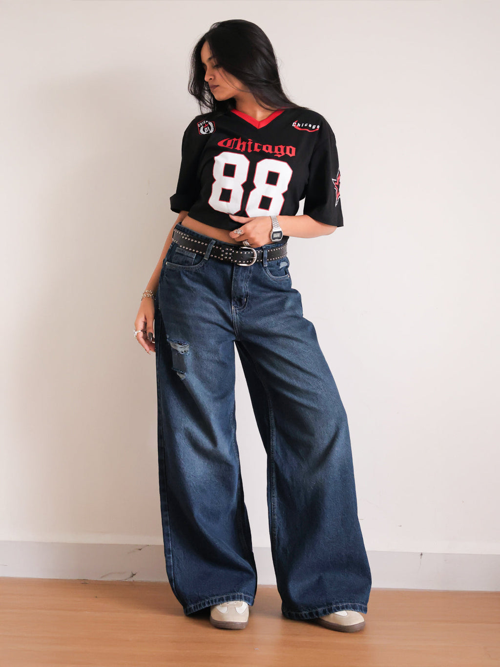 Deep Ocean Blue Ripped Ultra Wide Leg Jeans??