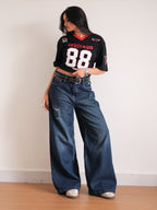 Deep Ocean Blue Ripped Ultra Wide Leg Jeans??
