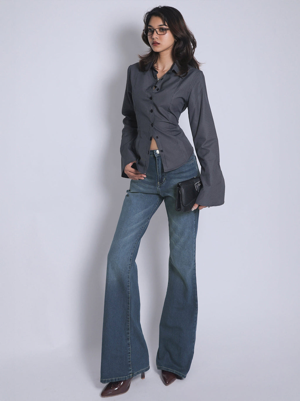 Galactic Blue Tinted Y2K Bootcut Jeans Stylish Wodrobe