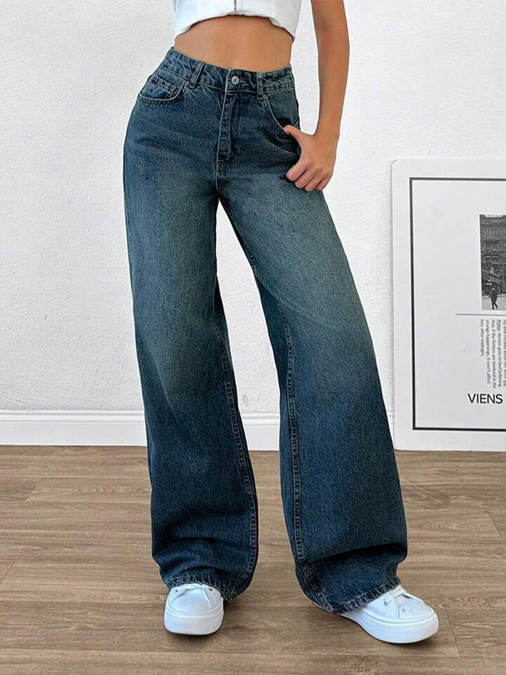 Cyber Blue Tinted Wide Leg Jeans Stylish Wodrobe