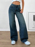 Cyber Blue Tinted Wide Leg Jeans Stylish Wodrobe