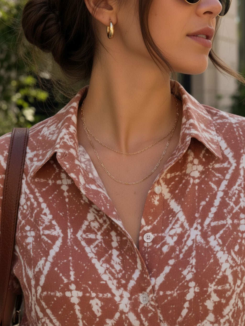 Rust Tie & Dye Cut Away Collar Regular Fit Rayon Shirt