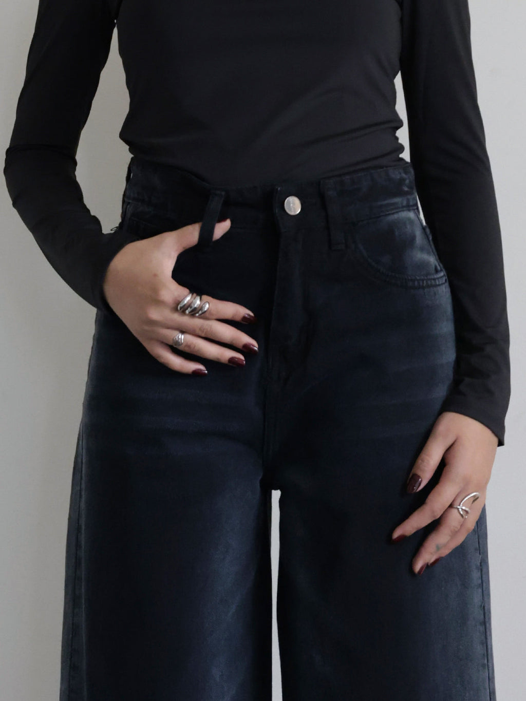 Dawn Black Ombre Washed Wide Leg Jeans Stylish Wodrobe
