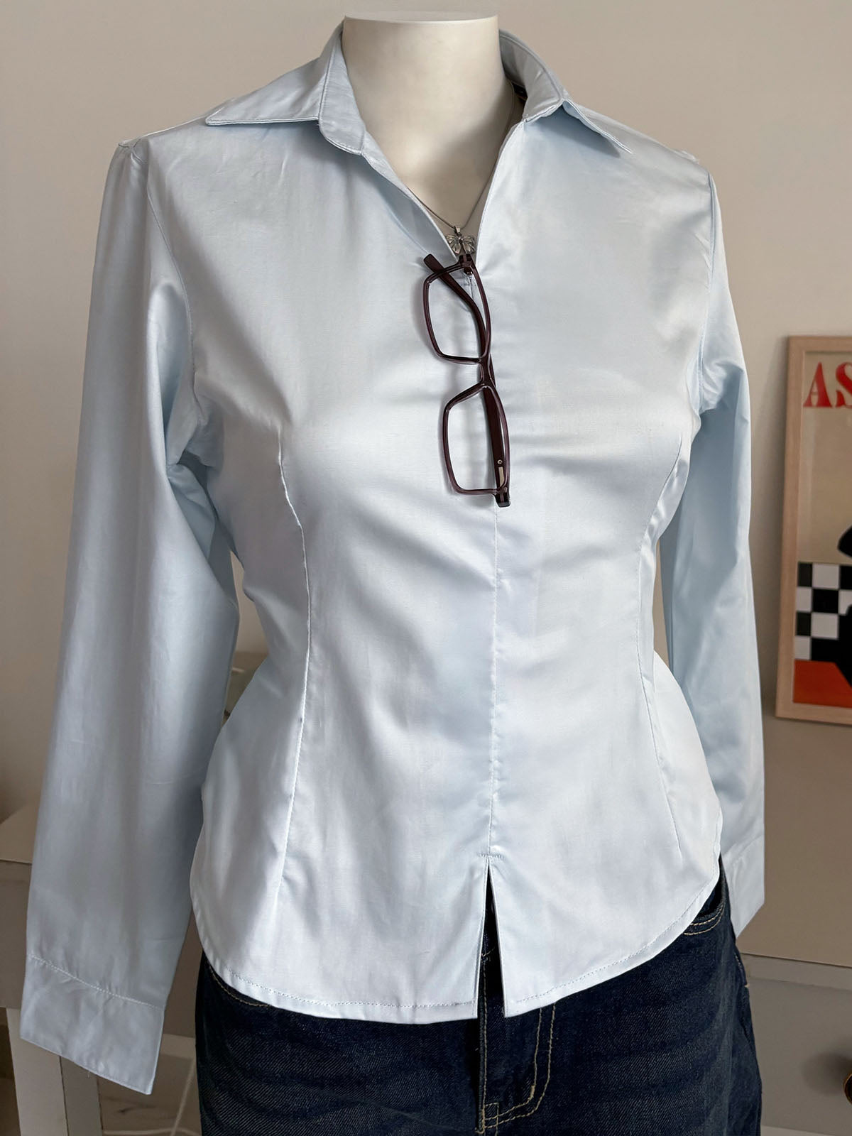 Powder Blue Corset Fitted Shirt