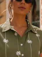 Army Green Tropical Print Cut Away Collar Regular Fit Rayon Shirt