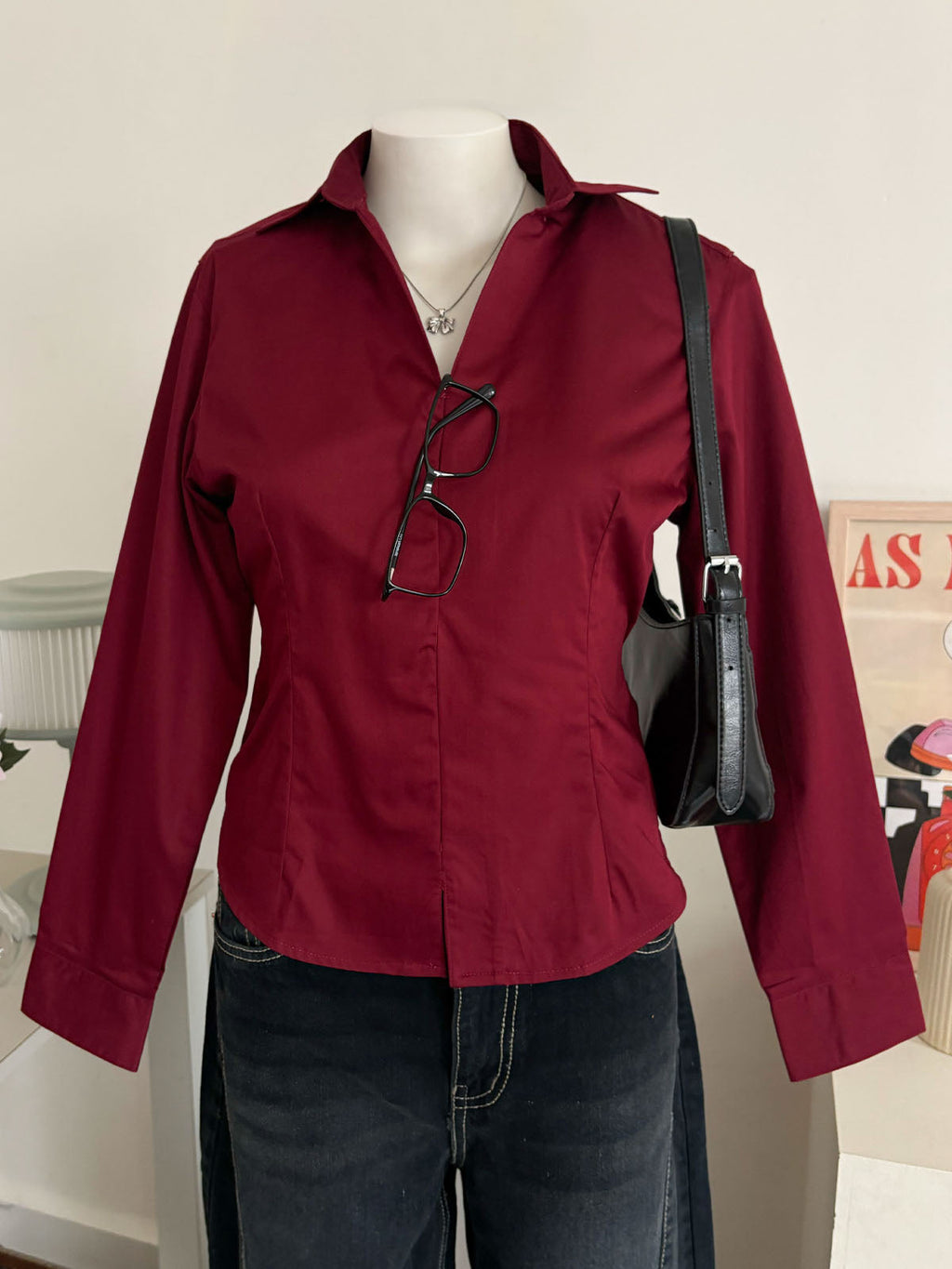 Cherry Red Corset Fitted Shirt