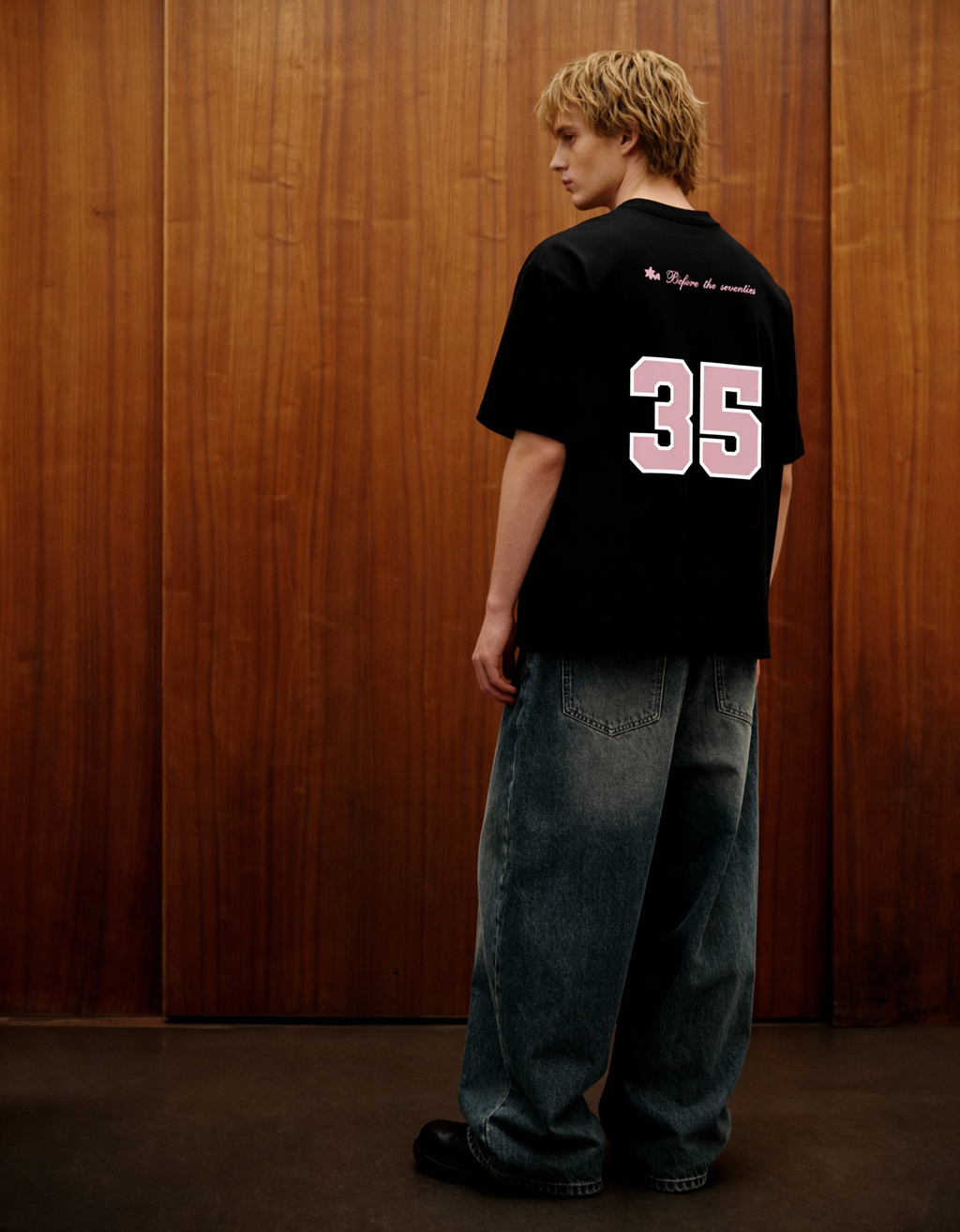 Reimagined Printed Black Oversized T-Shirt Main Character