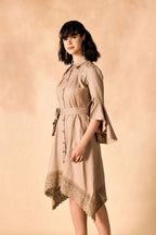 Handkerchief Hem Sash-Tie Belt Linen Shirtdress