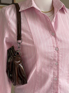 Soft Pink Striped Flared Sleeve Fitted Shirt