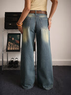 Vintage Drift Blue Tinted Wide Leg Jeans Stylish Wodrobe