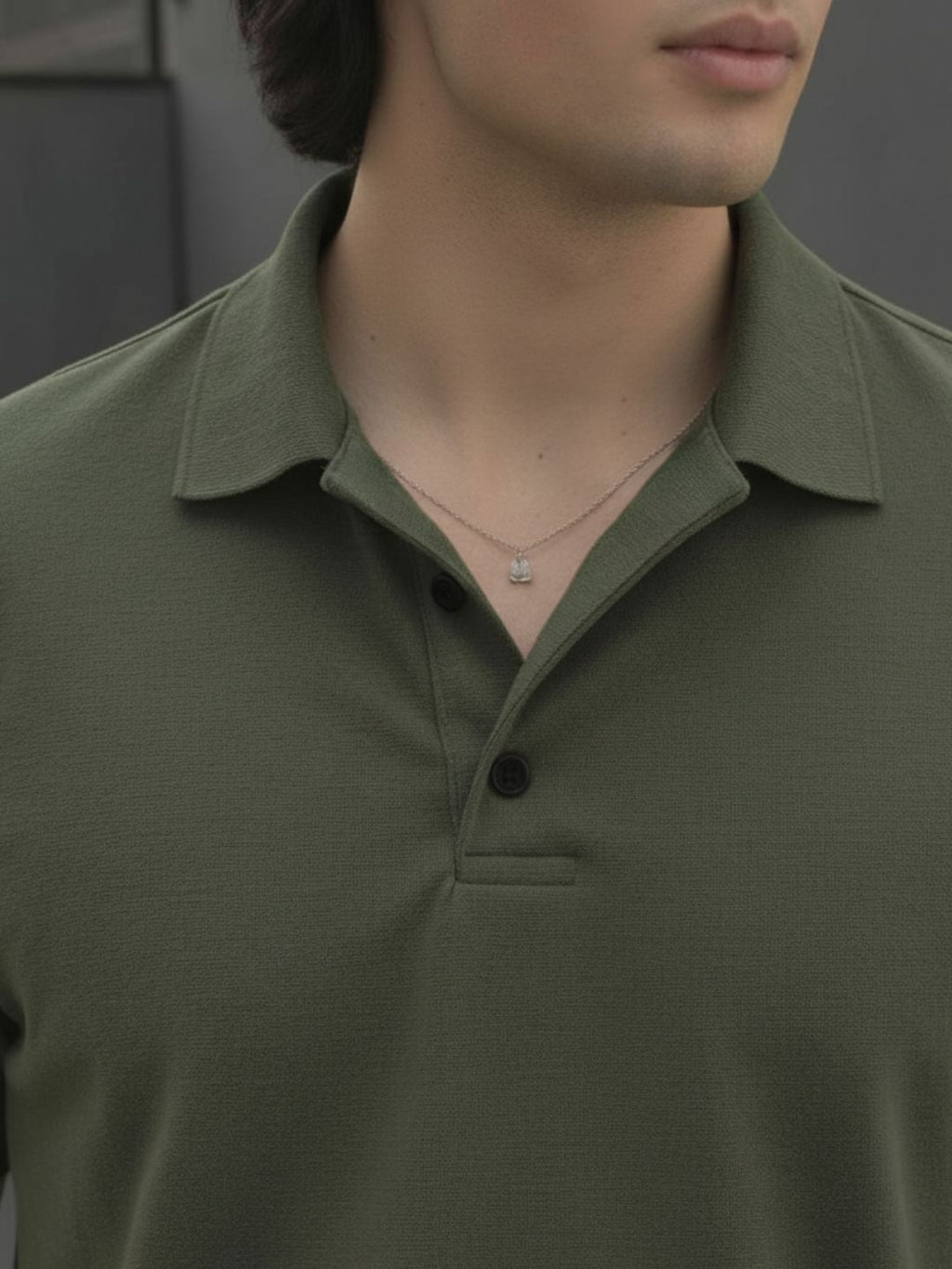 Army Green Solid Terry Cut Away Collar Regular Fit Polo T-Shirt