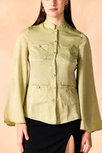 Gold Piped Trim Bell Sleeves Shirt
