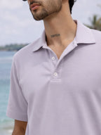 Light Purple Solid Terry Cut Away Collar Regular Fit Polo T-Shirt