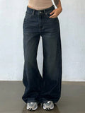Retro Slate Blue Washed Super Wide Leg Jeans Stylish Wodrobe