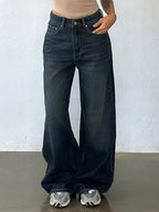 Retro Slate Blue Washed Super Wide Leg Jeans Stylish Wodrobe