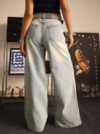 80s Cool Blue Tinted Super Wide Leg Jeans Stylish Wodrobe
