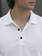 Solid White Terry Cut Away Collar Regular Fit Polo T-Shirt