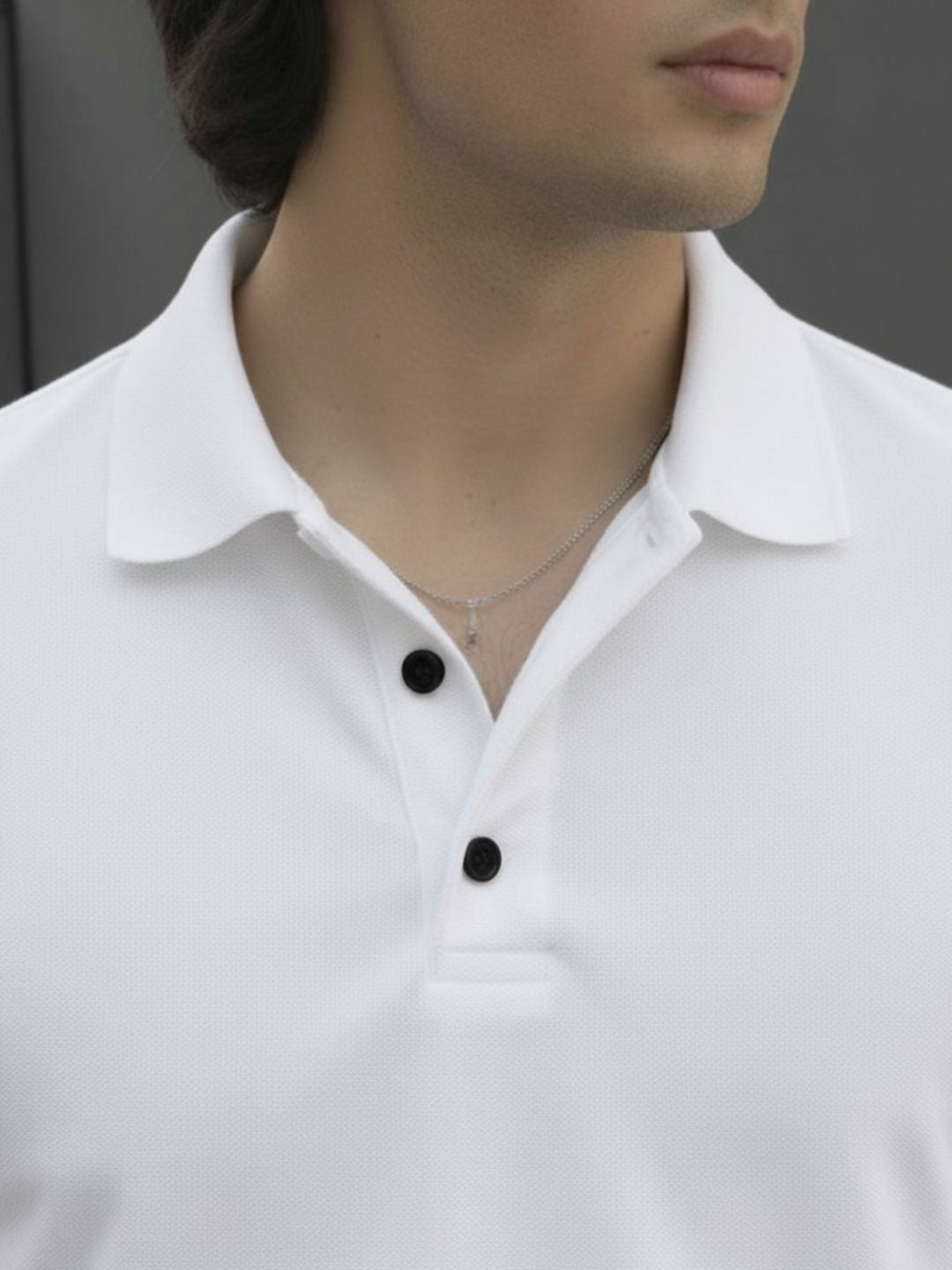 Solid White Terry Cut Away Collar Regular Fit Polo T-Shirt