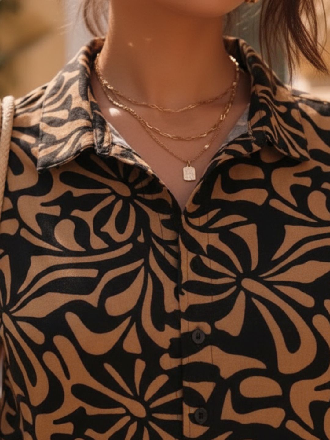Black Abstract Print Cut Away Collar Regular Fit Rayon Shirt