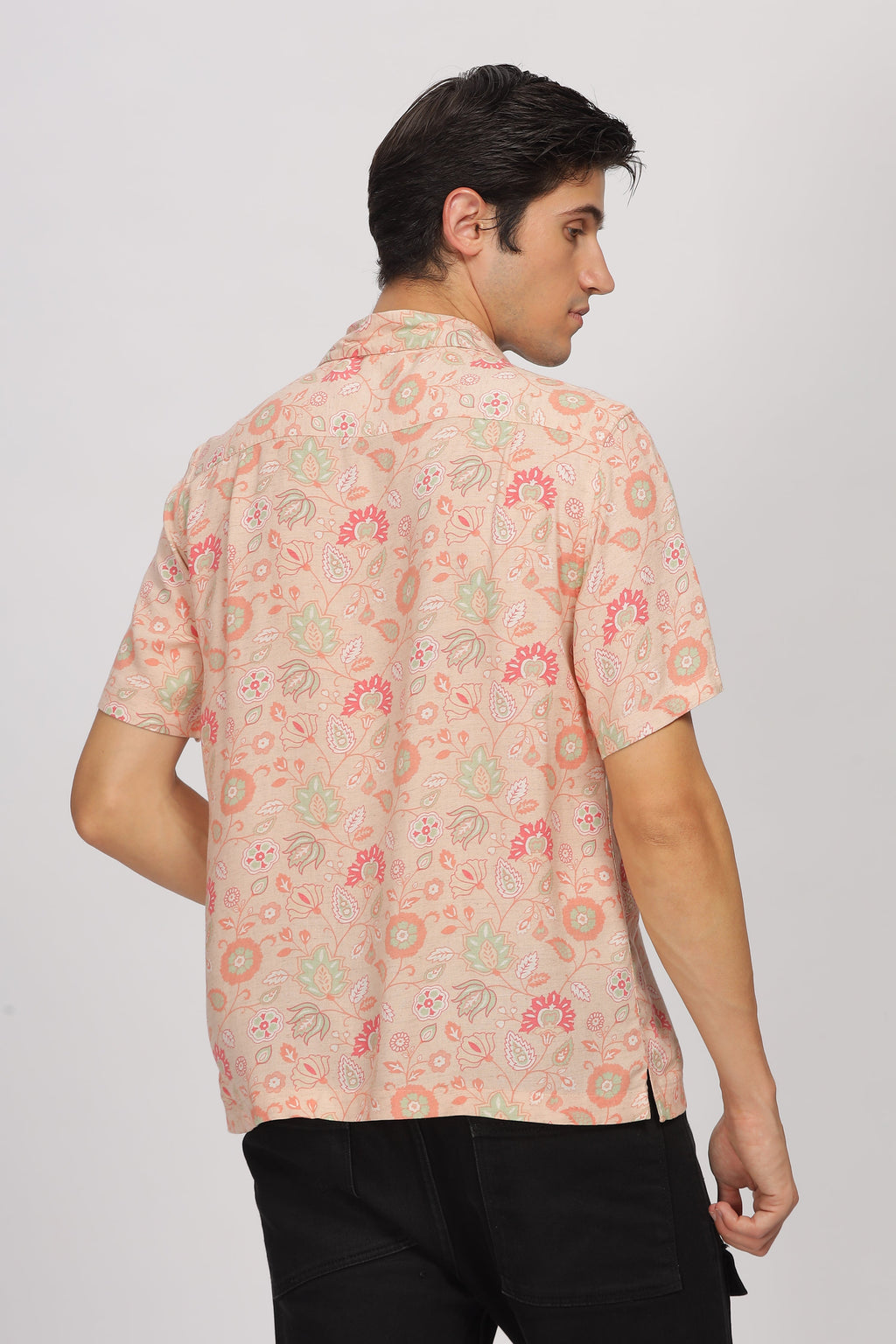 Uri Peach Printed Cuban Collar Shirt Uri