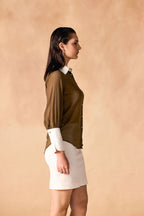 Button-Up Contrast Trim Georgette Sheer Shirt