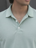 Jade Green Solid Terry Cut Away Collar Regular Fit Polo T-Shirt