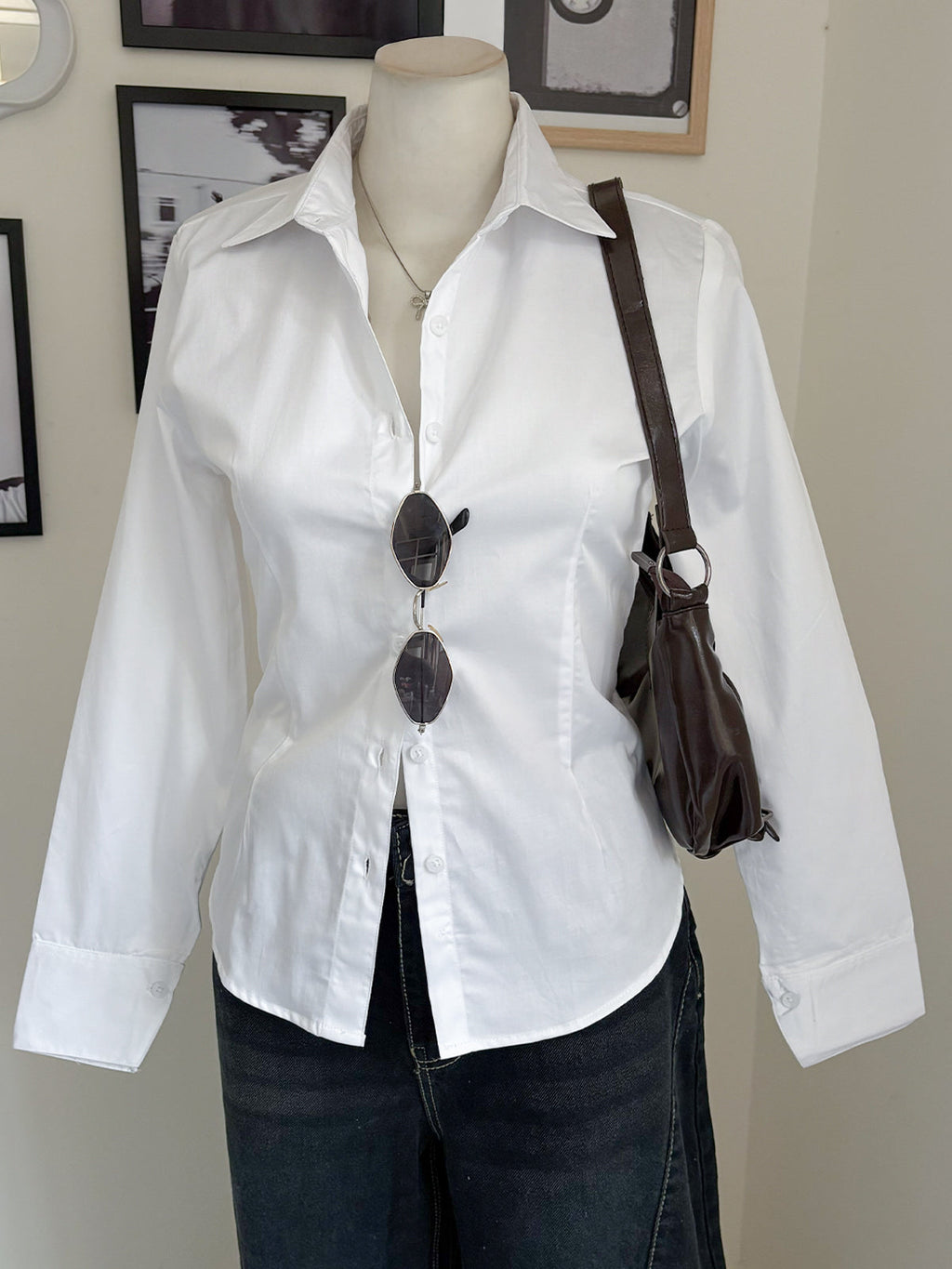 White Long Sleeve Y2K Fitted Shirt