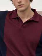 Wine Colorblock Terry Cut Away Collar Polo T-Shirt
