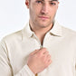 Mercerised Jacquard Full Sleeve Polo in Biscotti Beige