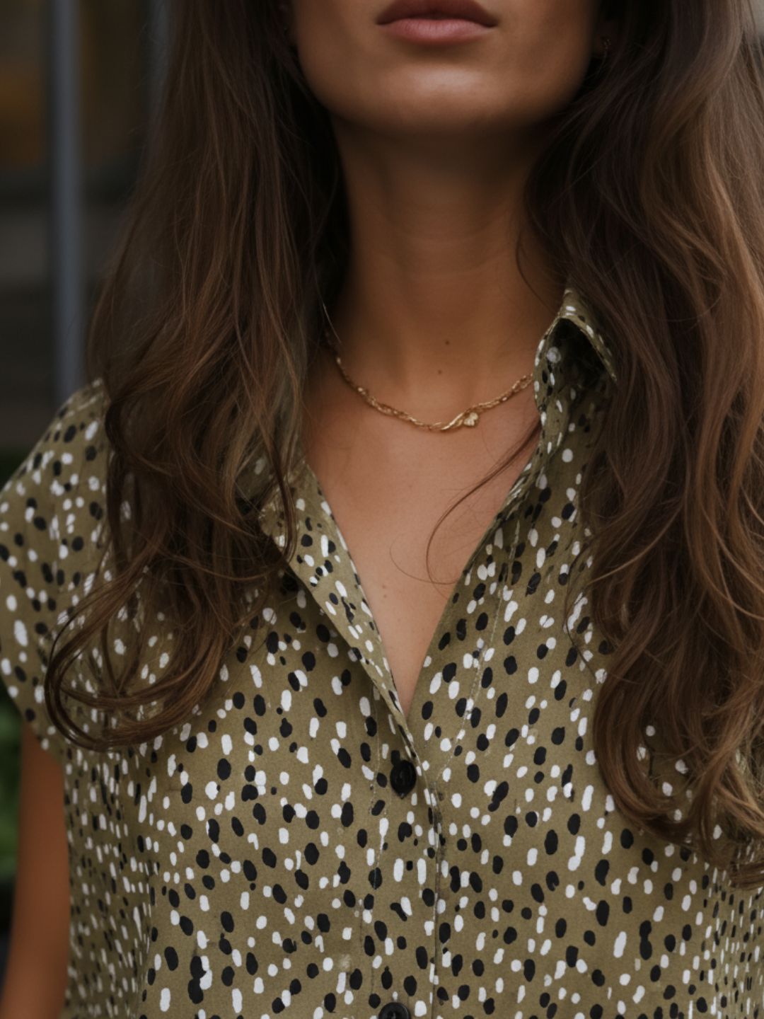 Olive Green Animal Print Cut Away Collar Regular Fit Rayon Shirt