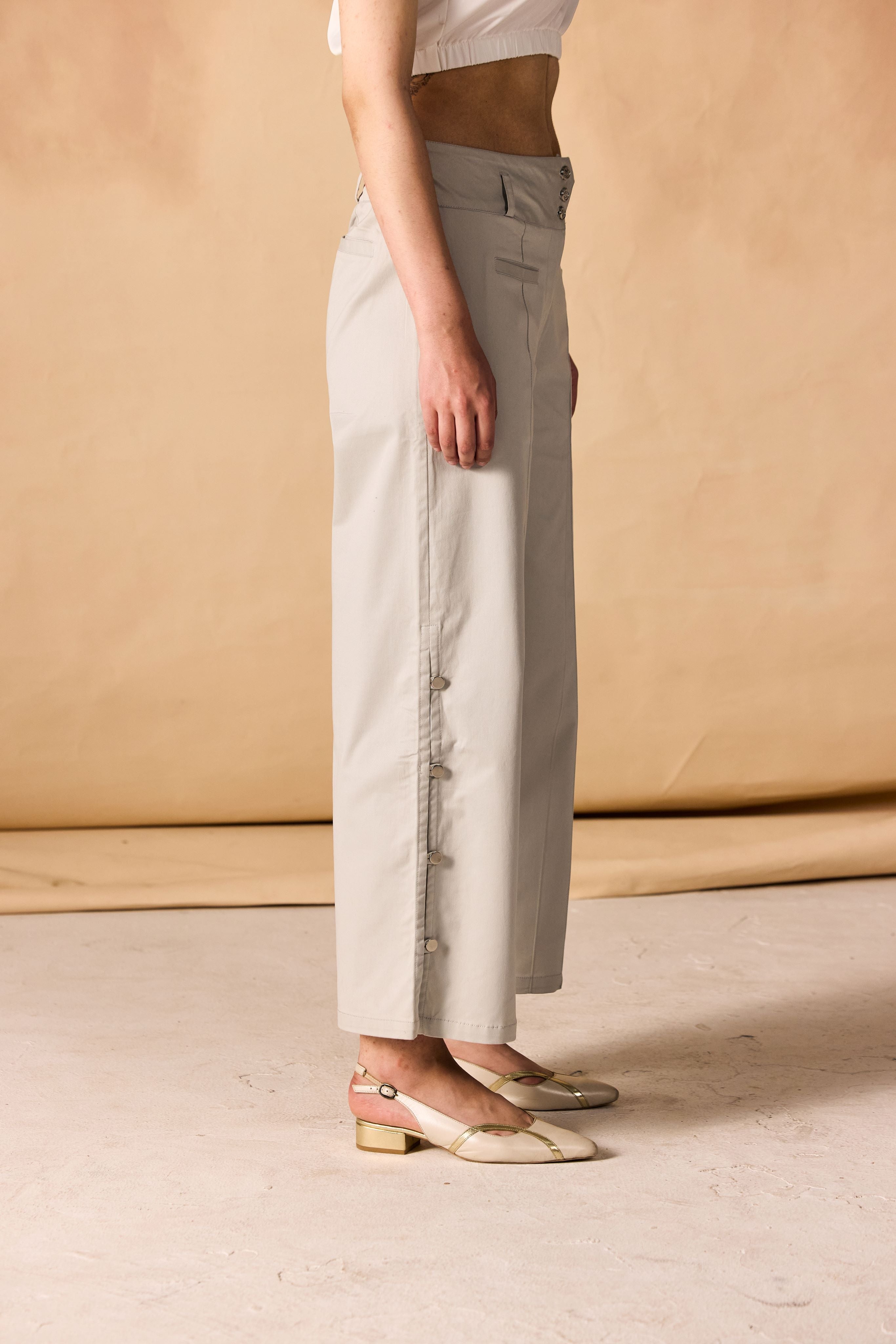 High Banded Waist Wide Leg Pants
