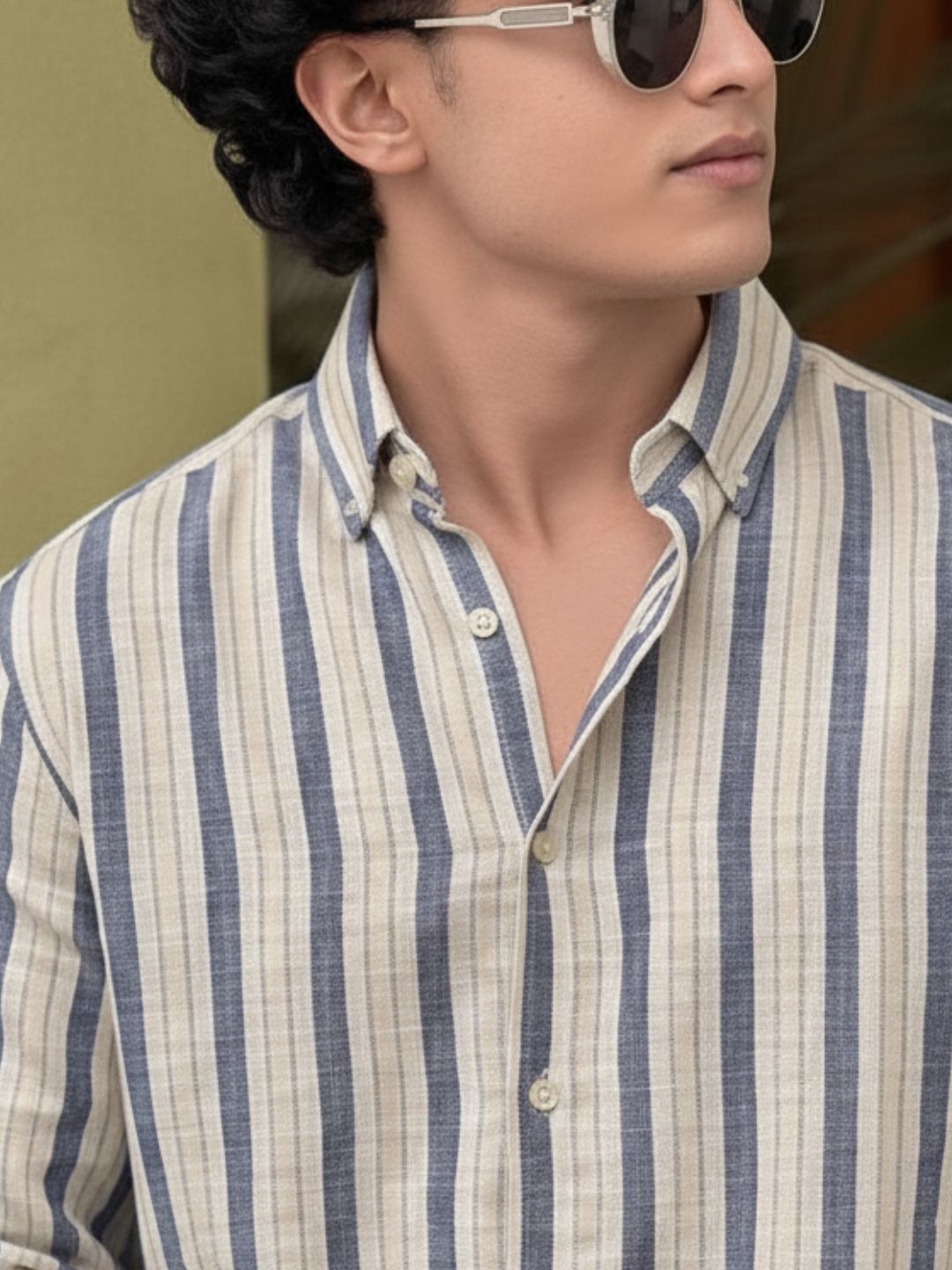 White Stripe Viscose Cut Away Collar Full Sleeves Shirt