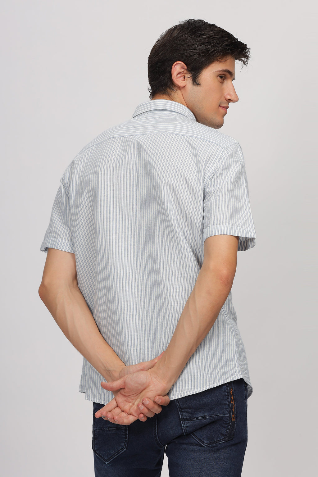 Uri Half Sleeve Linen Striped Shirt Uri