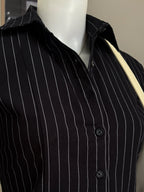 Black Striped Flared Sleeve Fitted Shirt