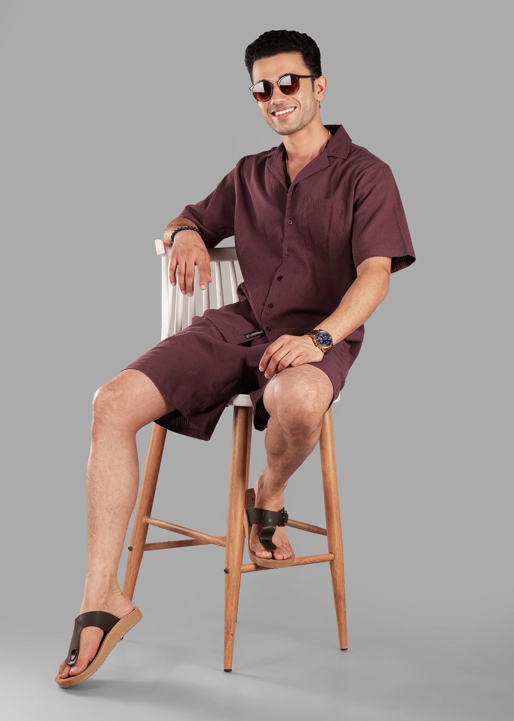 Coffee Bean Textured Cuban Collar Co-ord Set
